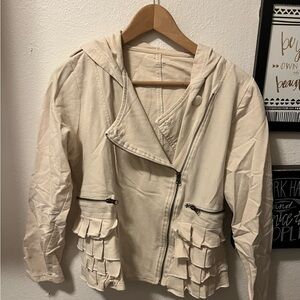 Women's Cream Jacket with Ruffle Details